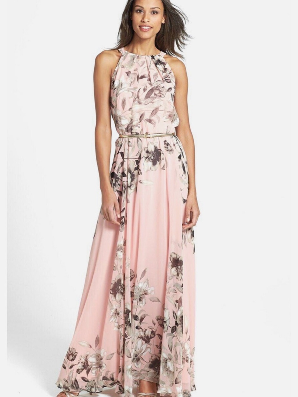 Eliza J. Peach Floral Halter Maxi Dress